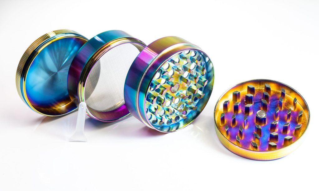 TOBACCO GRINDER RAINBOW LEAF WITH GRATER LASER IMAGE #TG4-52GRA-LS BOX OF 6