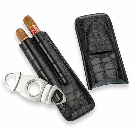 2 FINGER LEATHER CASE WITH CUTTER BLACK
