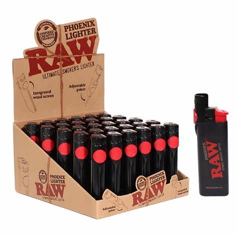 RAW PHOENIX LIGHTER WITH CLASSIC &HAZMAT BLACK 30CT DISPLAY