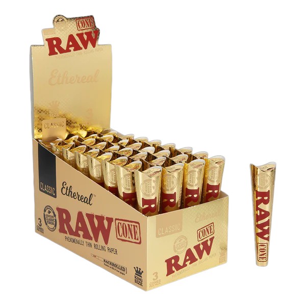 RAW KING SIZE CLASSIC ETHEREAL BACKROLLED CONES 3CT BOX OF 32
