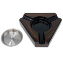 3 CIGAR DARK MAPLE & BLACK LACQUER TRIANGULAR ASHTRAY