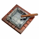 4 CIGAR CROSS - HATCHED CRYSTAL ASHTRAY ON WOOD BASE
