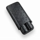 2 FINGER BLACK OSTRICH LEATHER CIGAR CASE